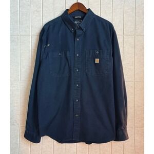 Carhartt Rugged Flex Work Shirt‎ XL Blue Long Sleeve Button Down Relaxed Fit